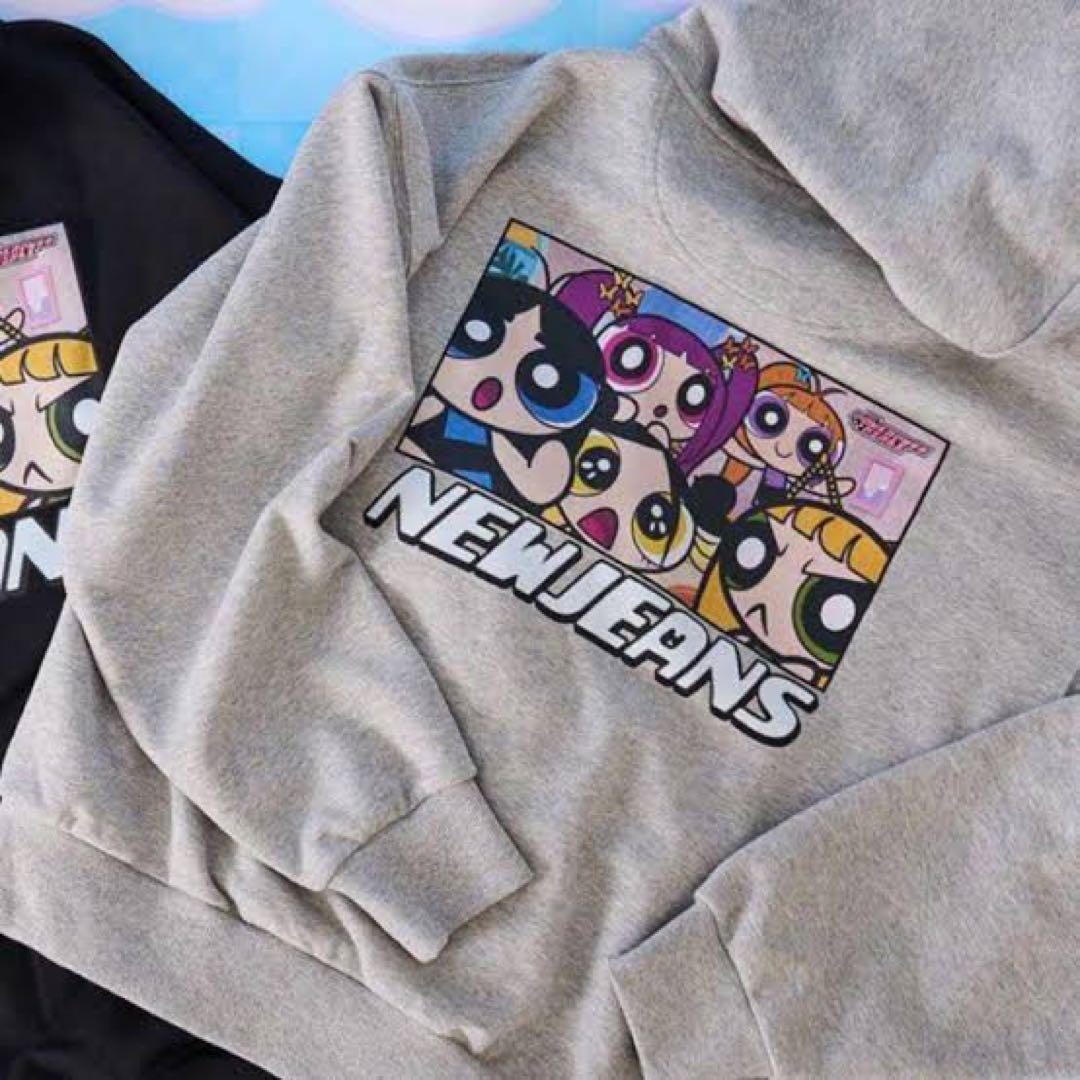 NEWJEANS パワーパフガールズ プリント フード付きパーカー グレー
