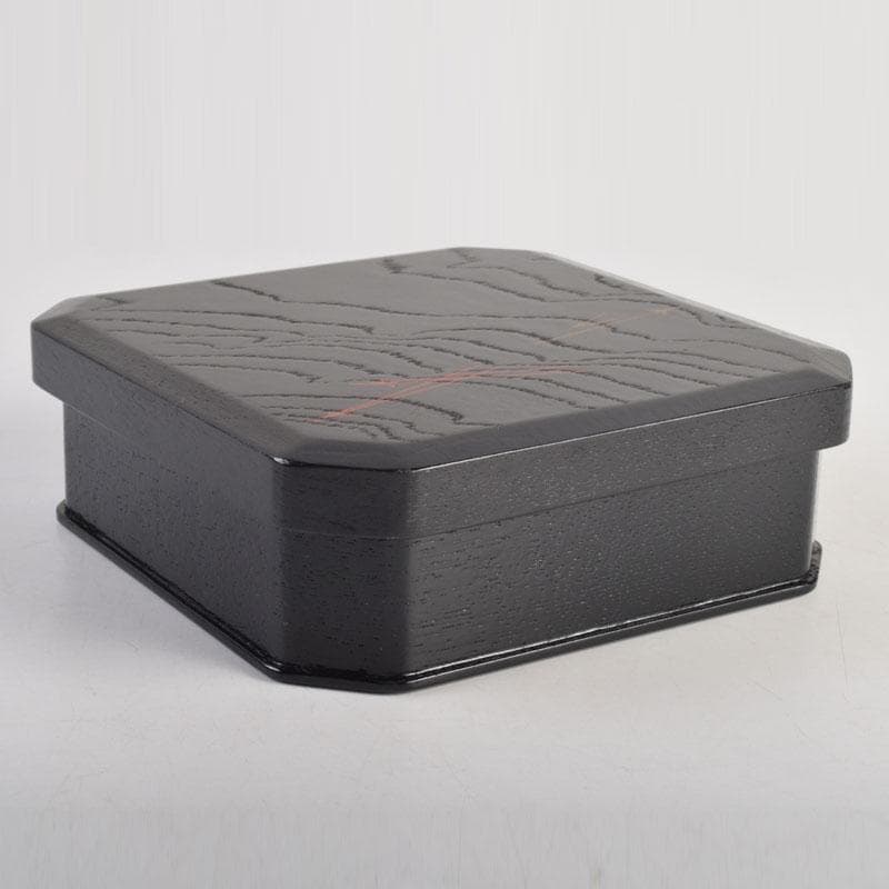 和食器 黒漆 松葉蒔絵 柿合 折曲重箱 5点 C 8625A