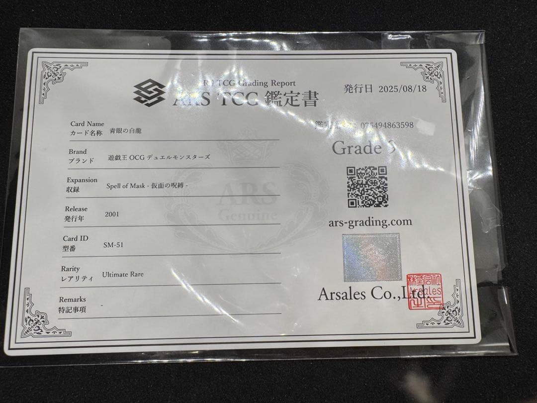 【ars9】青眼の白龍　レリーフ　sm-51 鑑定書付き