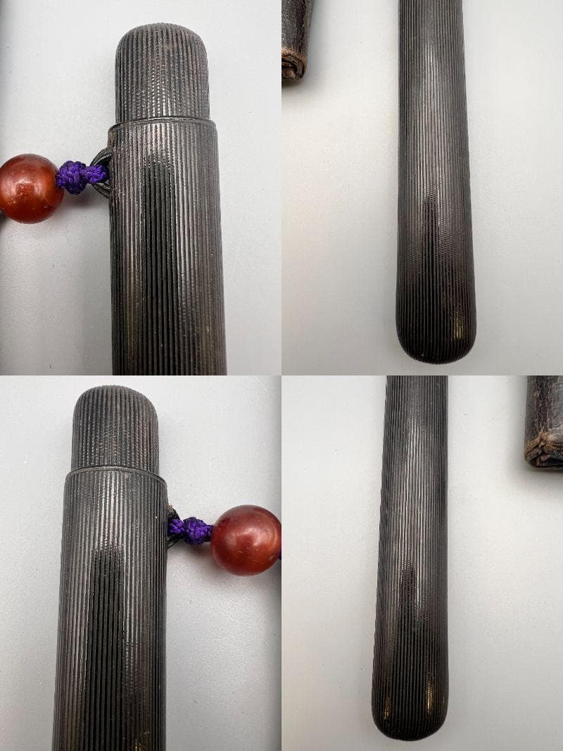 江戸明治時代 斧形前金具 銀象嵌 裏金具在銘 キセル入れ一心