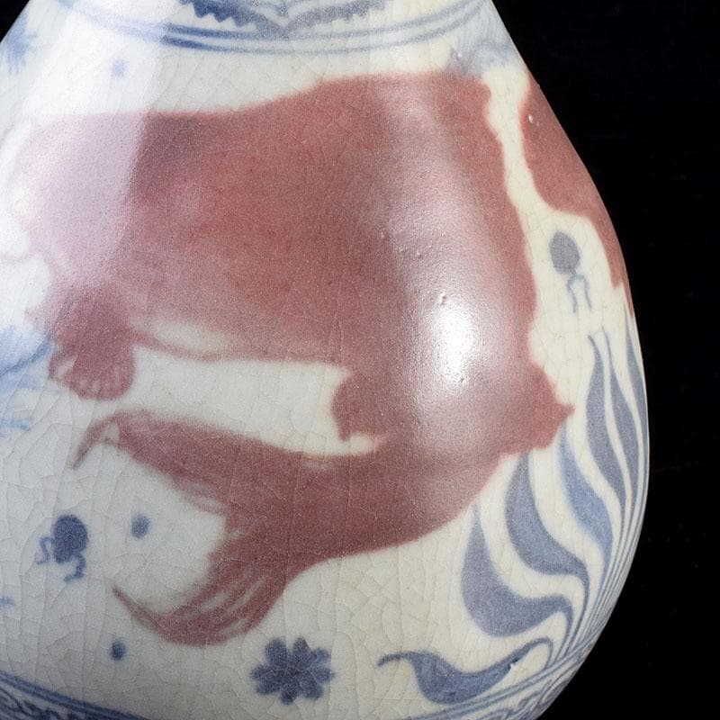 中国　青花釉裏紅　魚藻文　玉壺春瓶　C　7043