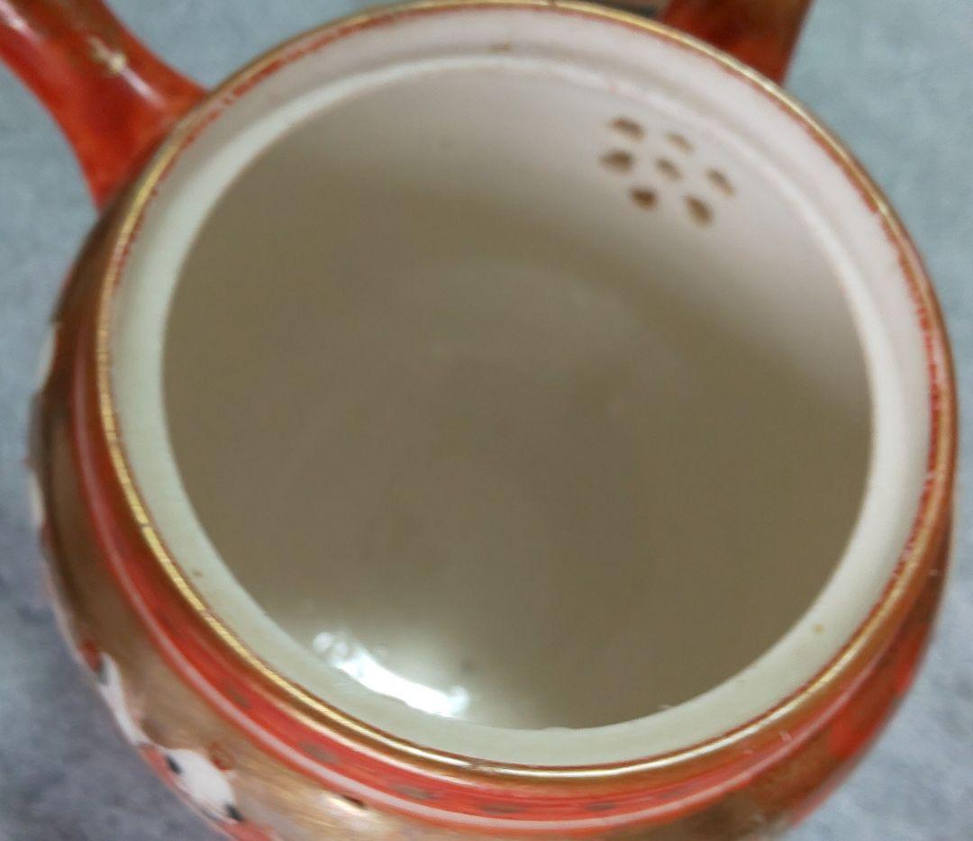 古九谷焼 茶器揃 六点一式 金彩絵巻陶器製急須と茶碗