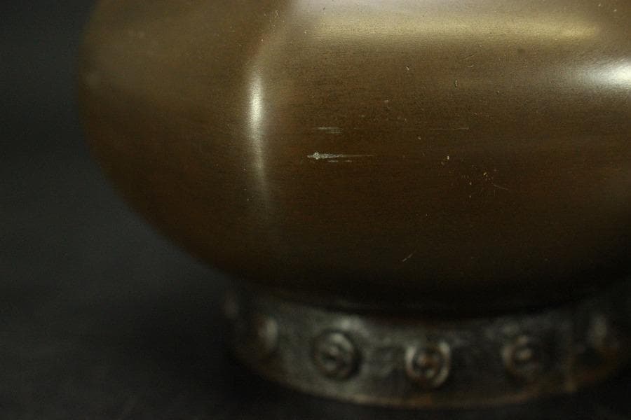 茶道具 銅 鶴首 花入 利三郎作 共箱 未使用(ZE516)