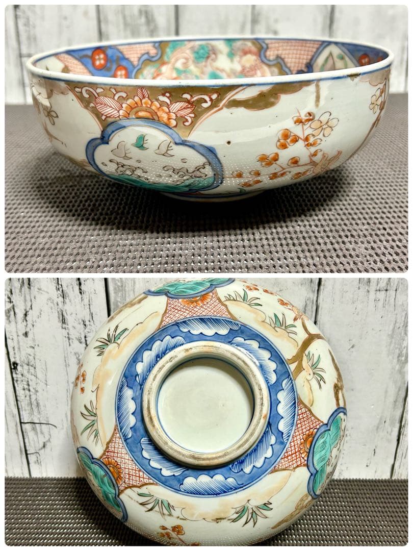 古伊万里　上手物　三重鉢　花鳥図　龍　縁起物　金彩色絵　江戸〜明治期時代物/骨董