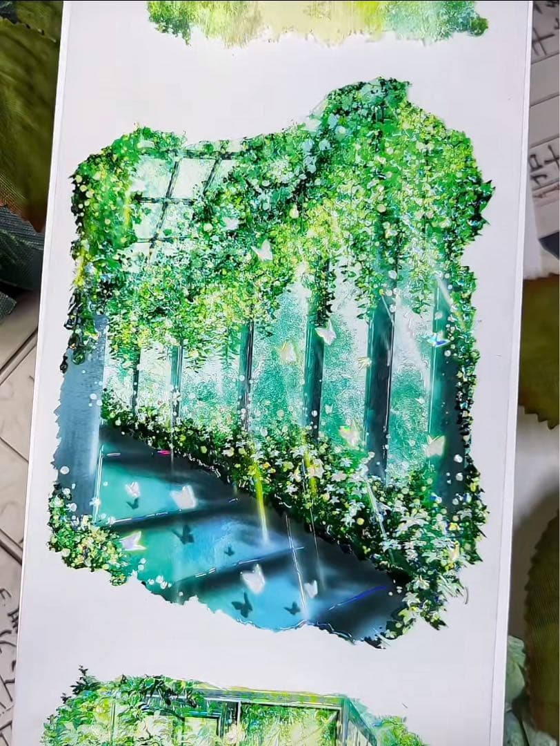 8897】海外 マステ 2.4/4.8/巻貝殻光マスキングテープ森林 自然景色