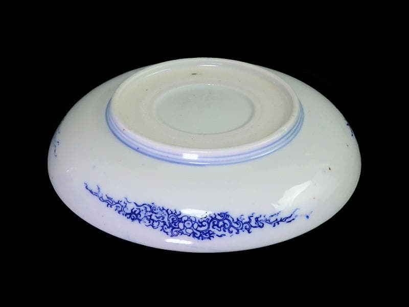 古伊万里　型刷り印判　染付　富士に龍の図　５寸皿　２枚　F175 AS-fbqv