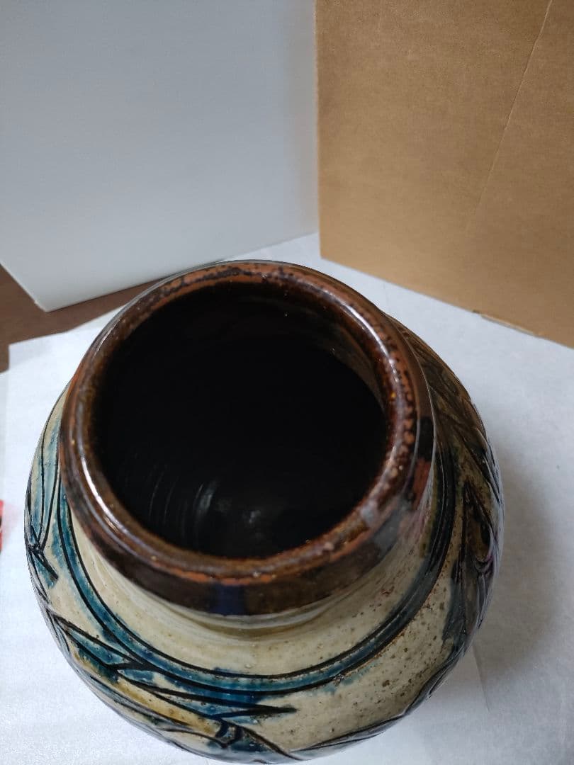 やまちゃん様専用 河井寛次郎作青緑釉彫竹林文四方立皿 検