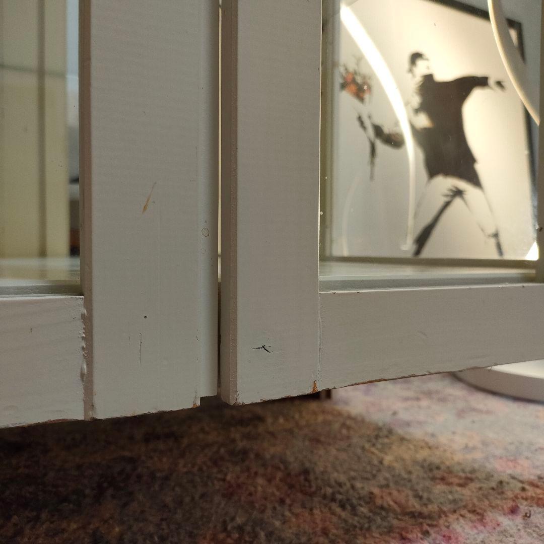 カントリーシャビー キュリオケース タイル天板 背面ミラー 引き出し