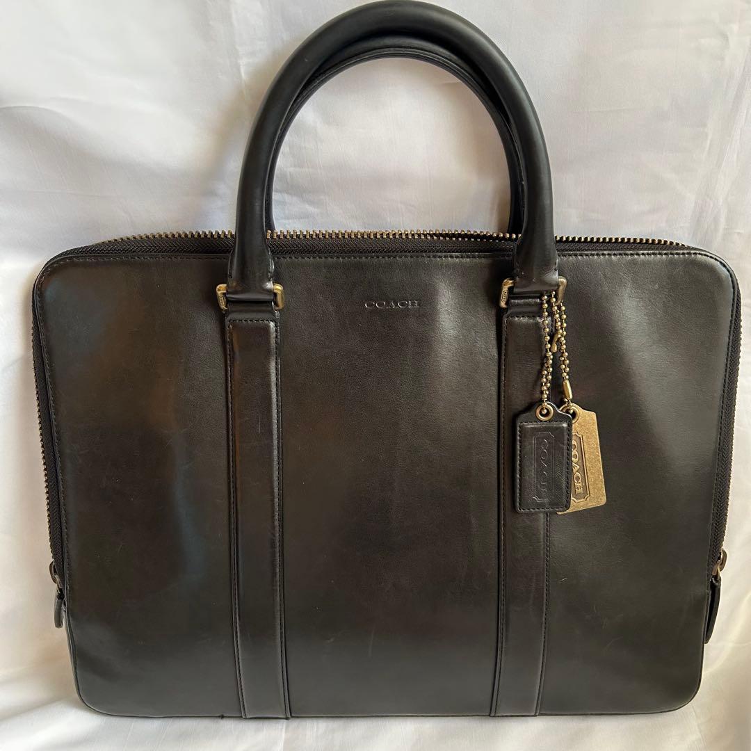 【希少】COACH コーチ ブラック 本革 薄型 ビジネスバッグ ブリーフケース