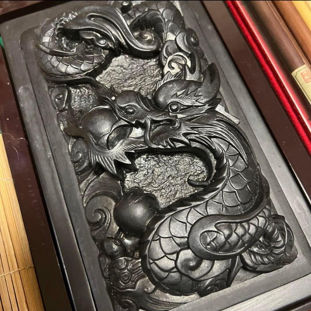 新品未使用 中国 書道具 成甫堂 青磁 上海 書道筆 中国筆 龍