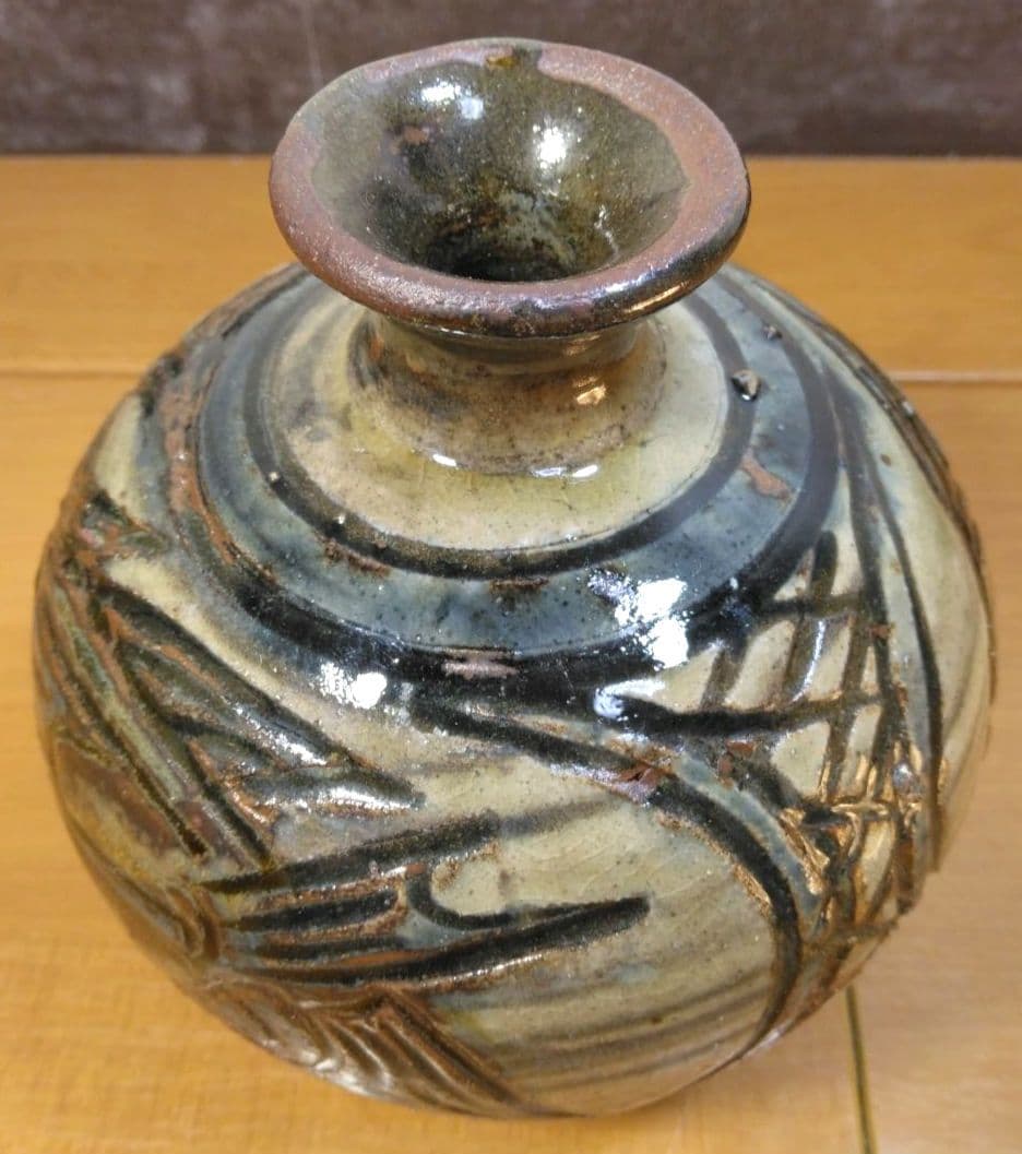 人間国宝 金城次郎 丸壺 栞 共箱 美品 壺屋焼 やちむん 壷屋焼