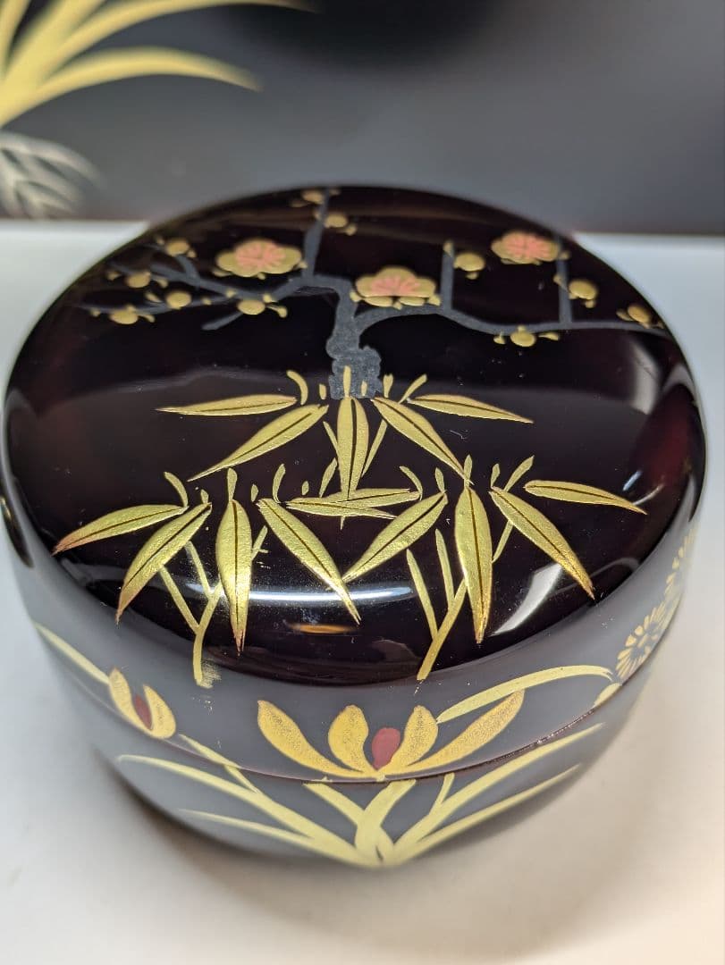 茶箱 梅笹文様 茶道具 平棗 茶せん筒 香合 骨董 光琳蒔絵 輪島塗