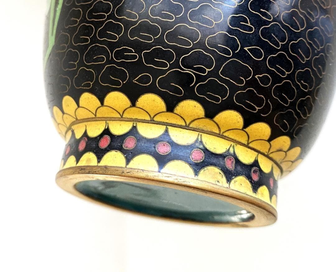 Vintage 花瓶 七宝焼 景泰藍 骨董品 花器 陶器 2個セット 台座付き