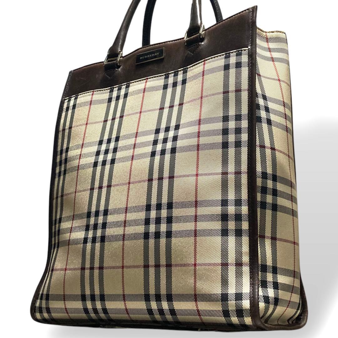 バーバリー トートバッグ ノバチェック A4収納可 キャンバス ブラウン