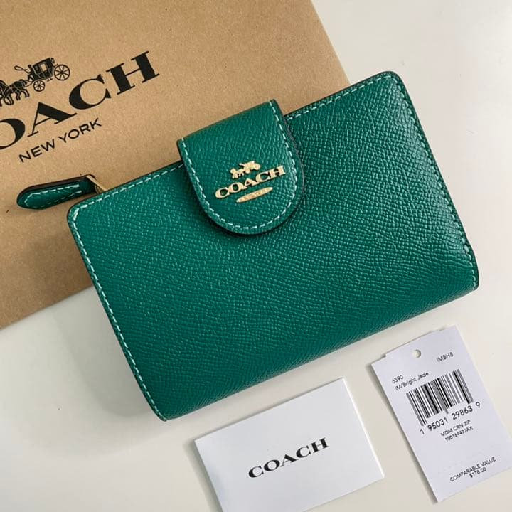 ファッション COACH コーチ 折り財布 グリーン 緑色 二つ折り財布