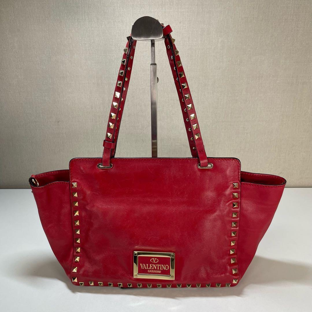 ヴァレンティノロックスタッズトートバッグハンドバッグレッド