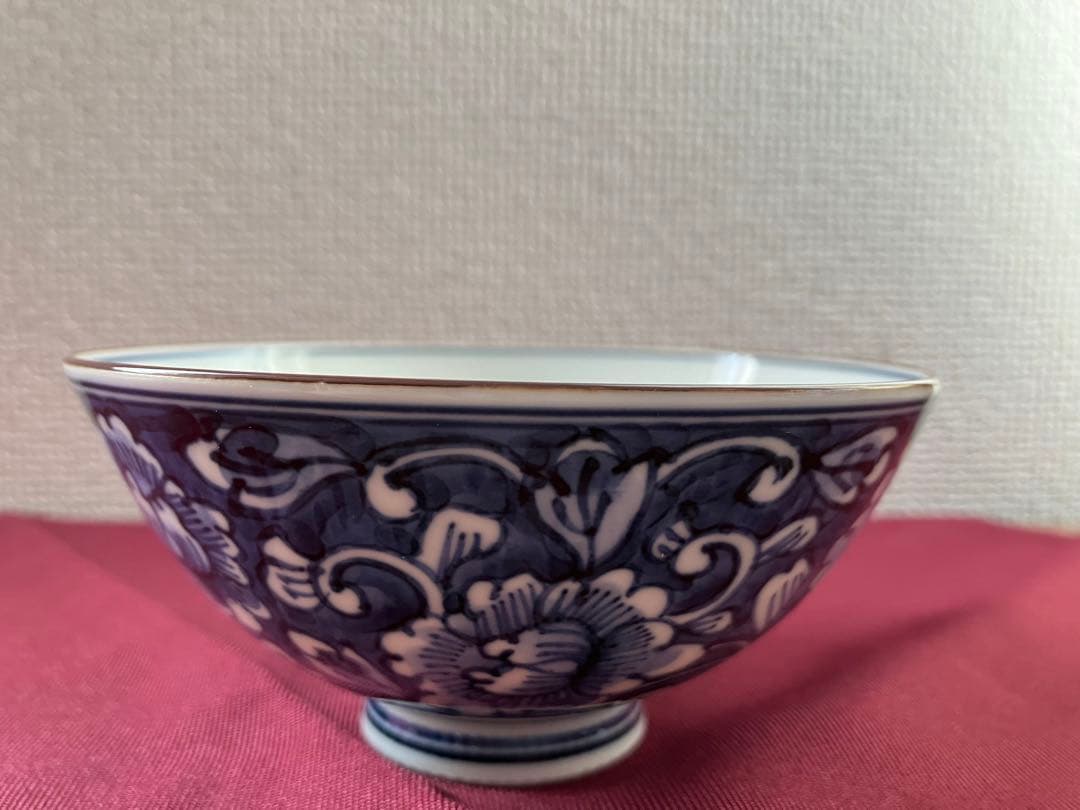 清水焼　平安陽山造　濃牡丹唐草　飯茶碗　夫婦茶碗