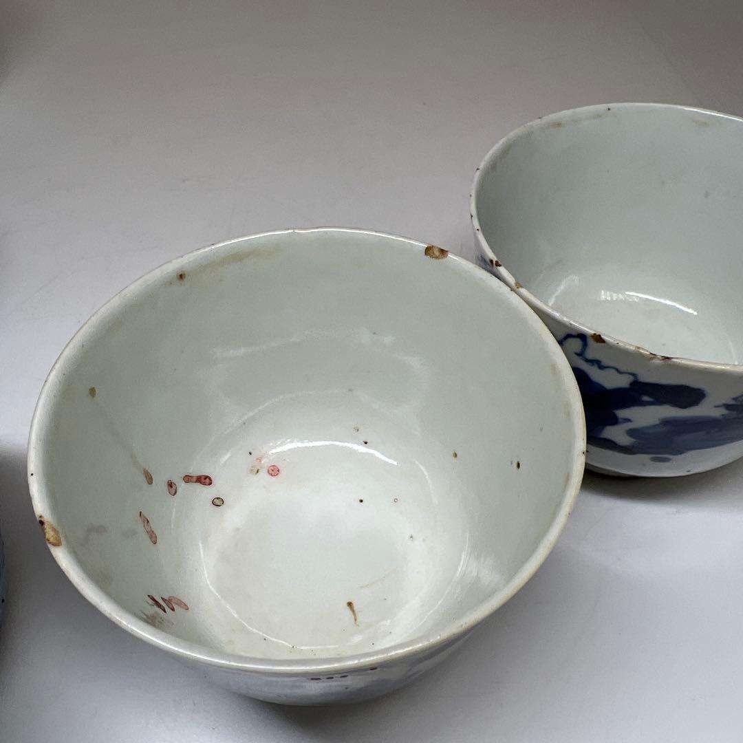 中国清朝時代 新渡青花煎茶碗5点 木箱付 東Y7-1003