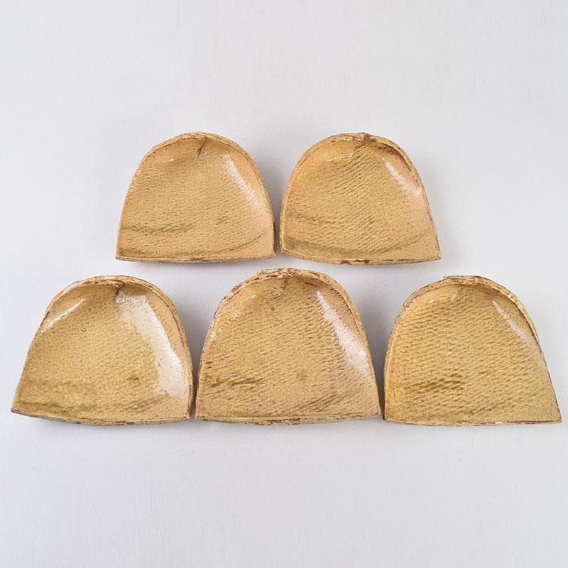 和食器　番浦史郎作　黄瀬戸　箕皿　銘々皿　五客　共箱　M　R9207B