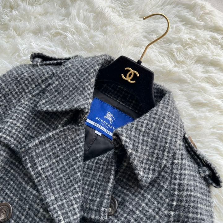 美品✨バーバリーブルーレーベル ロングコート ツイード ウール ベルト