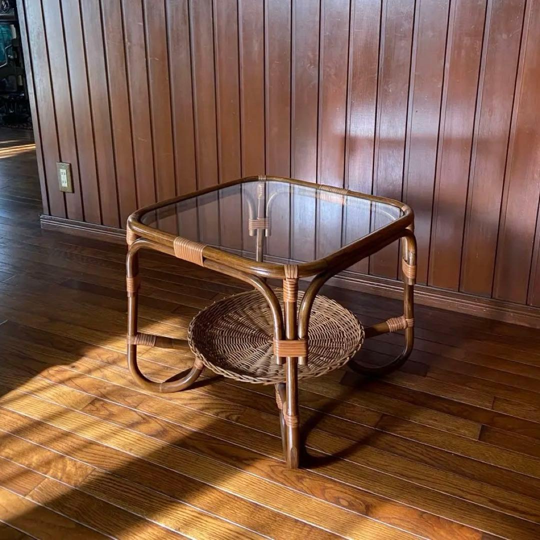 オールドラタン　サイドテーブル　ガラステーブル　籐家具　アンティーク家具 楽天市場】籐家具 : ラタンガラス 付 テーブル T806HR ブラウン