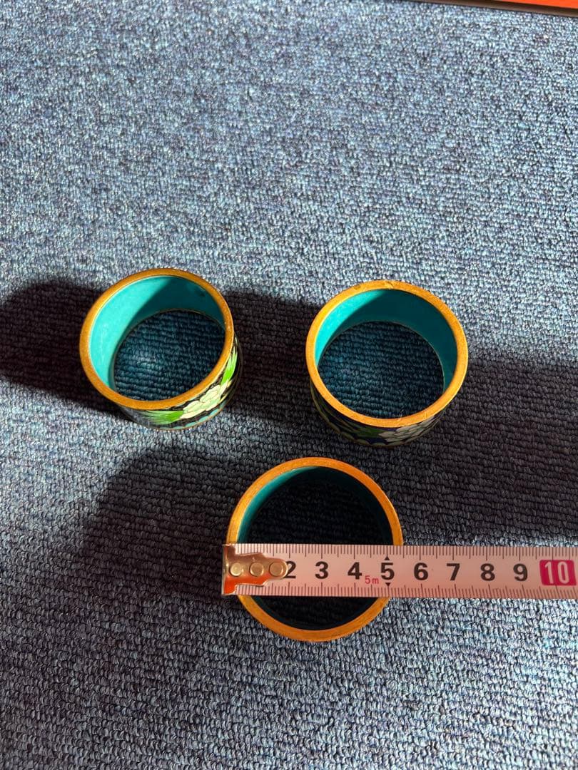 1487 中国　景泰藍　七宝　琺瑯　蓋置　3客　時代物