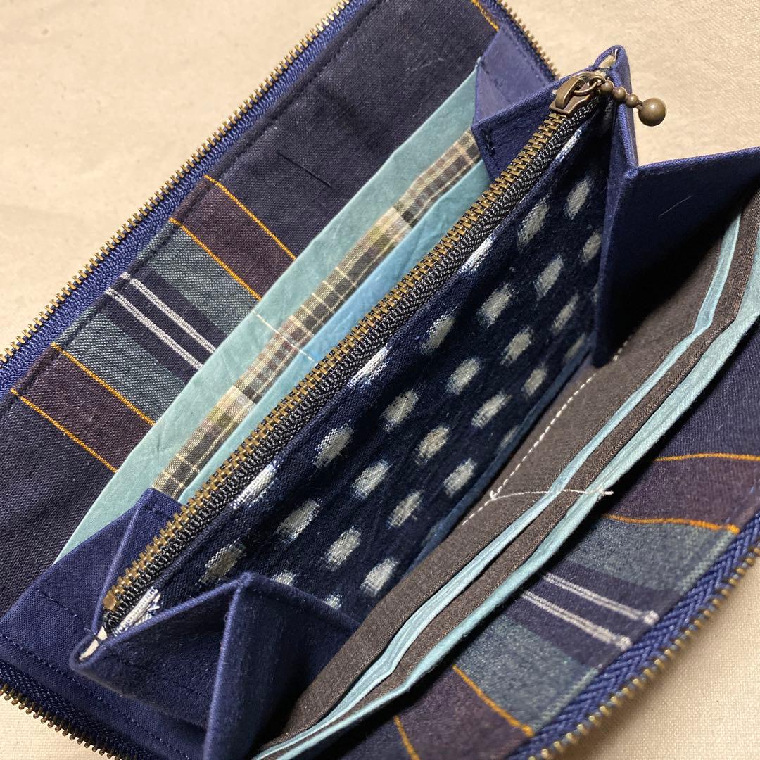 ◆手作り【長財布】藍染　型染　古布