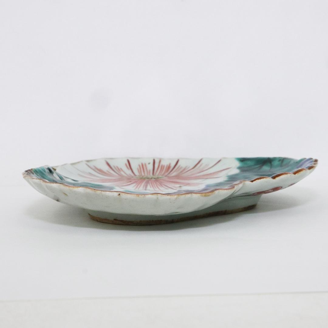 古九谷 変形皿 花 直し有り　箱付き