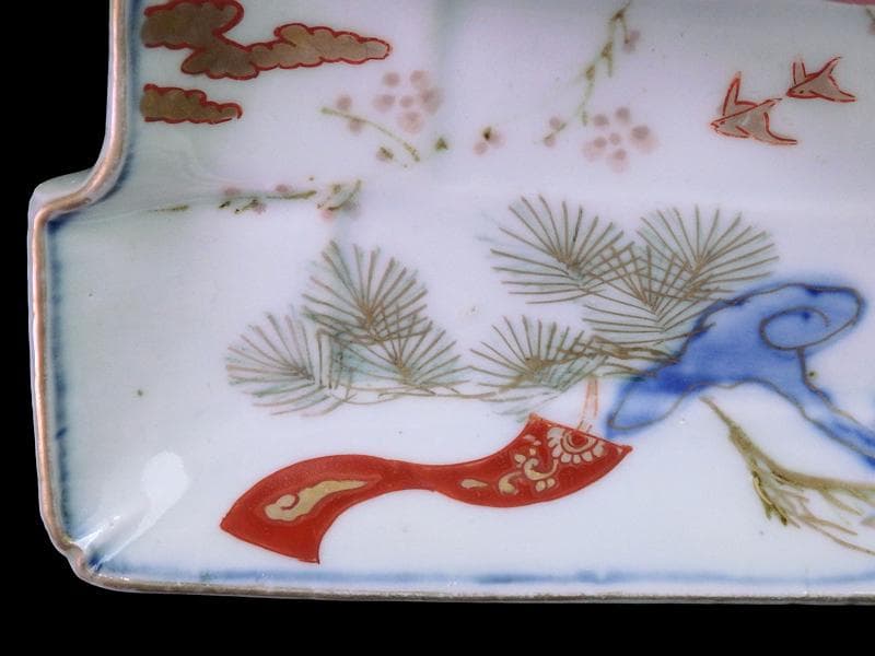 古伊万里 染錦 梅に菊 松に短冊の図 変形長皿 5客 B048AS-CWx - メルカリ