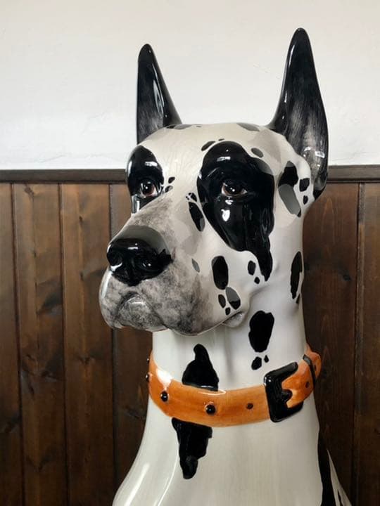 イタリア製グレートデンドマン陶器犬置物