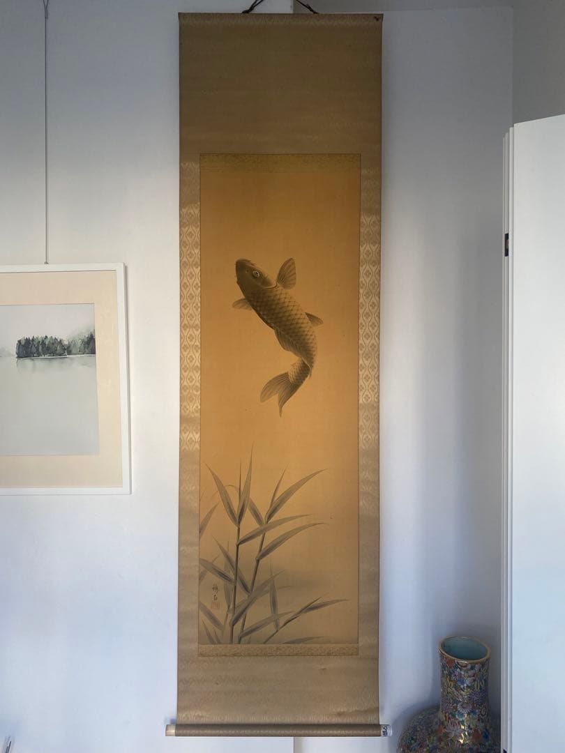 岡田錬石 錬石 飛鯉 鯉 躍鯉 出世鯉 日本画