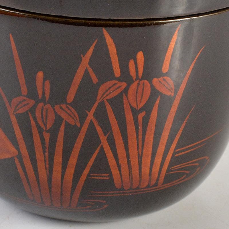 茶道具　蒔絵師　中出松峰作　白檀塗　螺鈿装飾　八ッ橋蒔絵　中棗　共箱　V6444