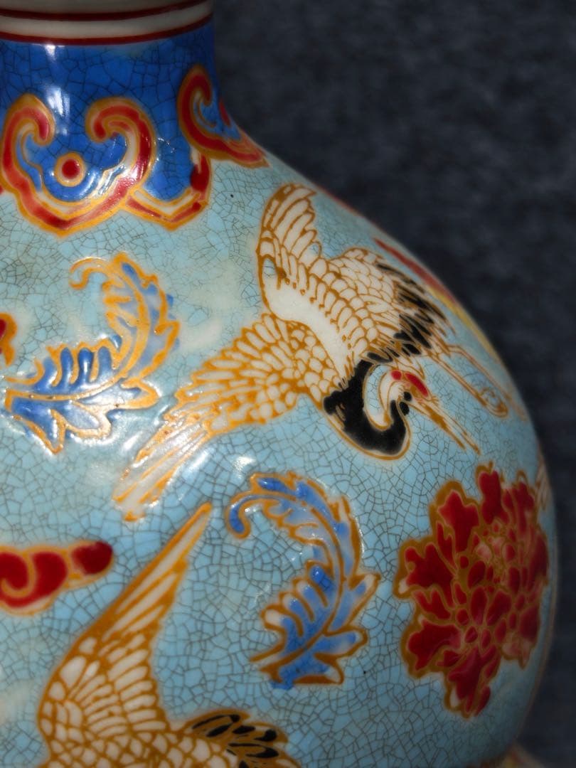 旧蔵 清朝乾隆時代 花瓶御用珐琅彩仙鶴文瓢形瓶【皇清