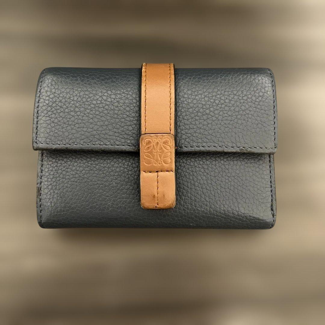 ロエベ　二つ折り財布　ブルー・キャメル LOEWE 二つ折り財布 青色 男女兼用 LOEWE ロエベ 二つ折り財布 ブルー