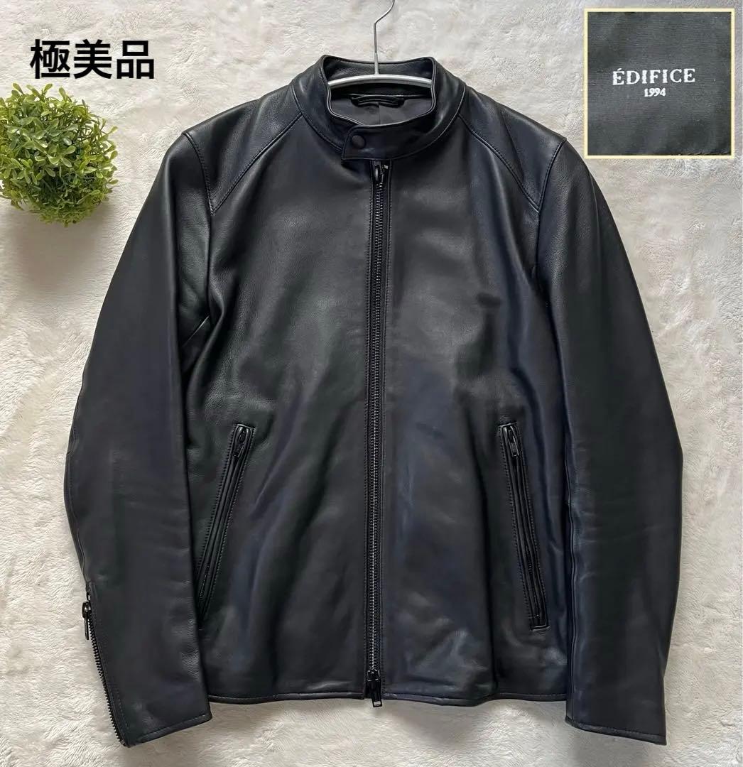極美品✨エディフィス ラムレザー 羊革 シングルライダース M 黒