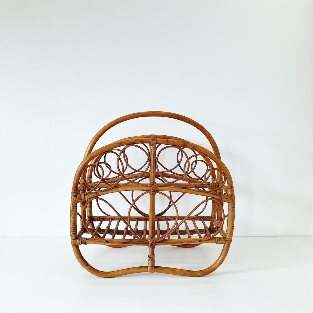ラタン　籐　マガジンラック　モダンビンテージ　雑貨　ブロカント