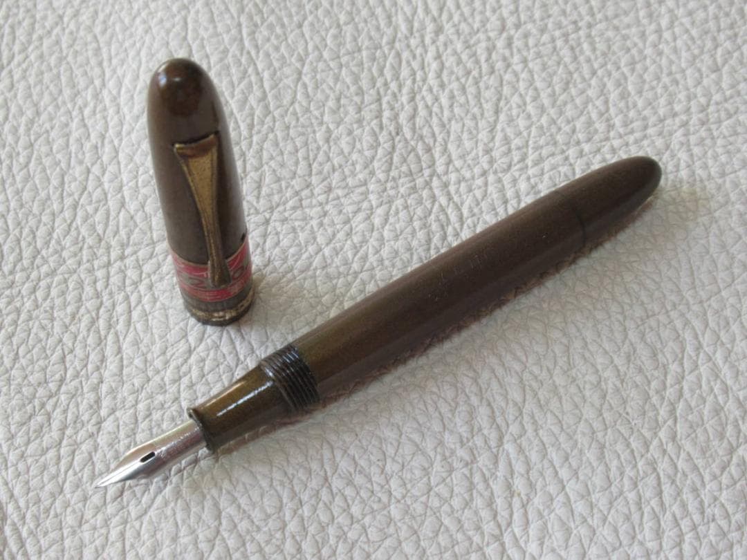 ◇未使用 1950年頃 ラベル付◇杉田万年筆 ライン 茶色ベークライト製 細字