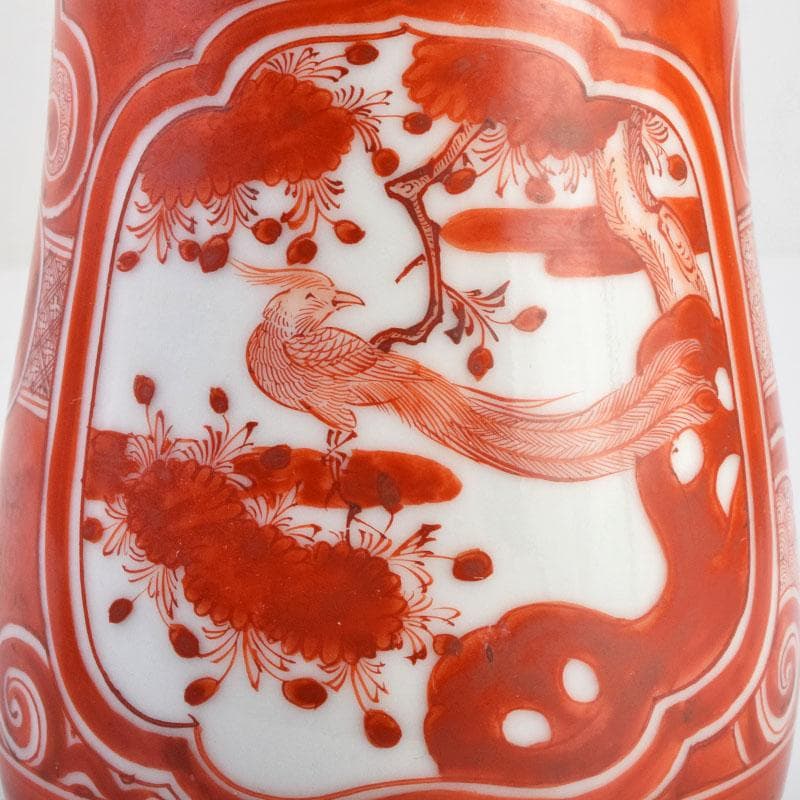 九谷焼 古九谷 赤絵 花鳥文 徳利 在銘 一對 時代箱付 V R9270