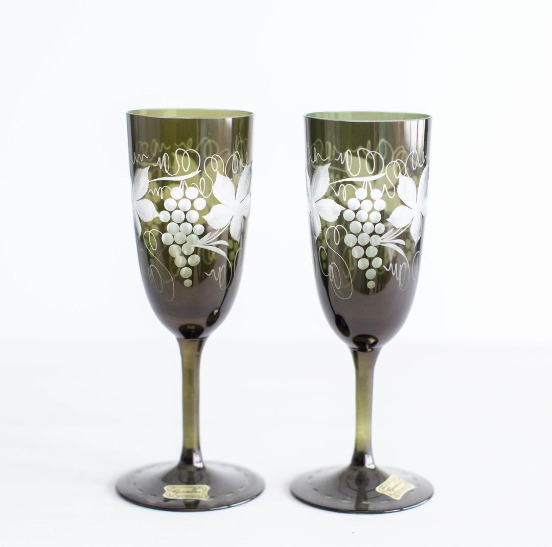 未使用 稀少廃番品 チェコ エーゲルマン ボヘミアンガラス ペアセット