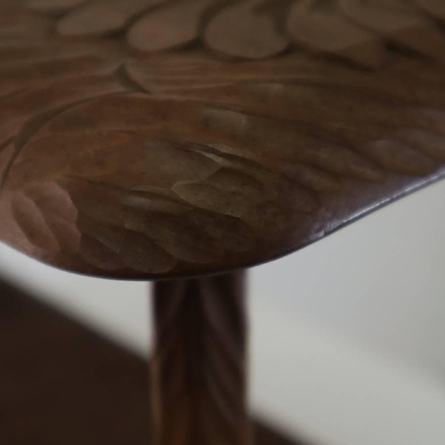 伝統工芸 日光彫 花文 サイドテーブル 花台 幅60cm 棚板付き - DANSE