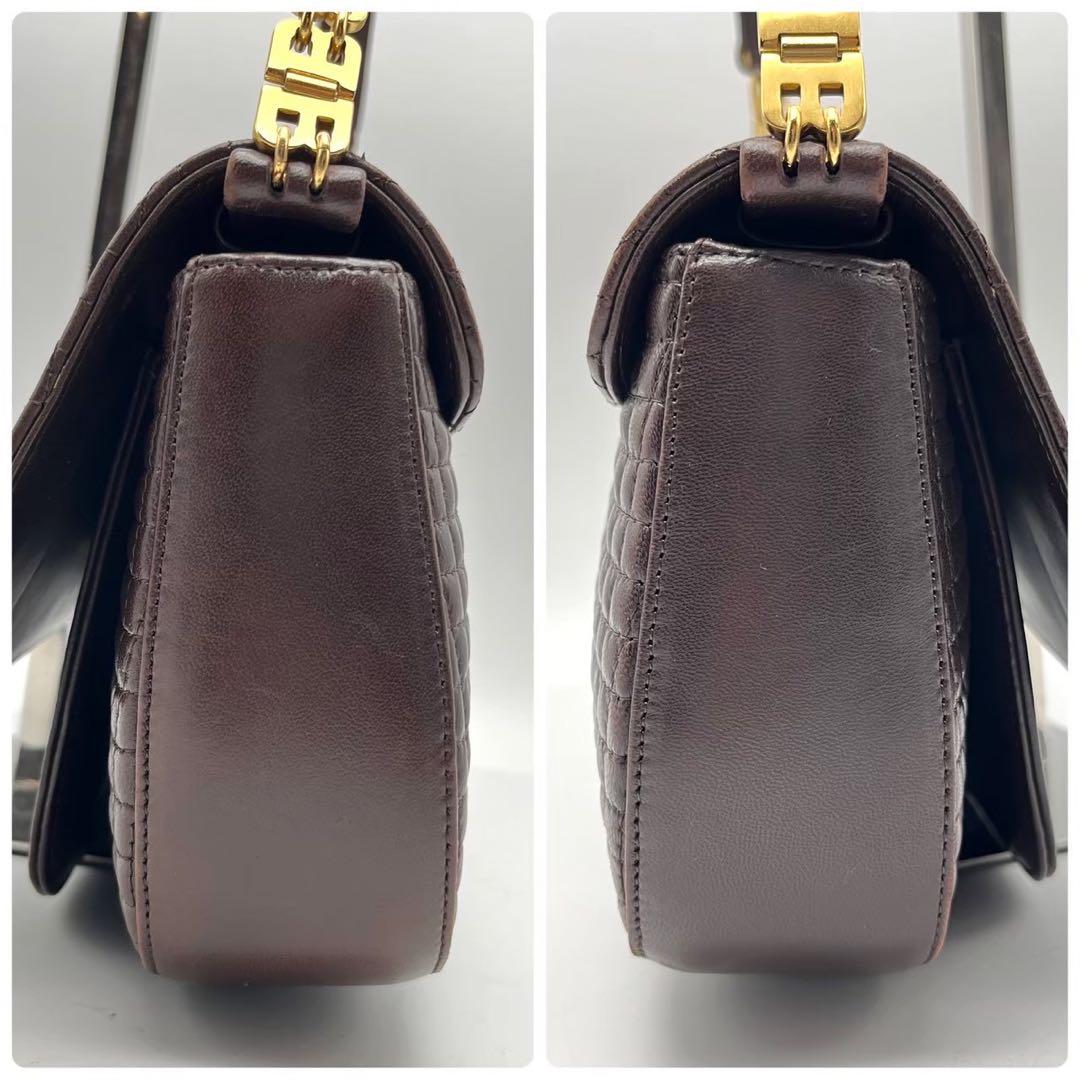 【美品】バリー 2wayキルティング チェーン ショルダーバッグ ブラウン