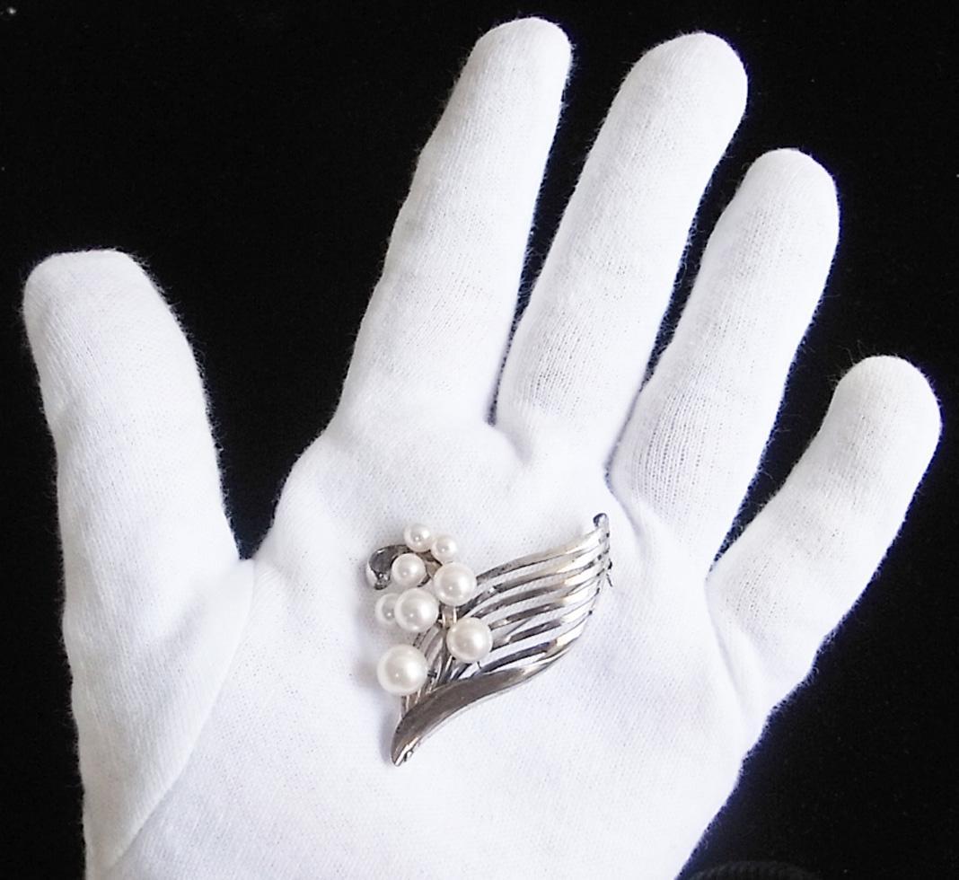 ミキモト(MIKIMOTO) 925シルバー(銀製)スズラン（鈴蘭)真珠ブローチ