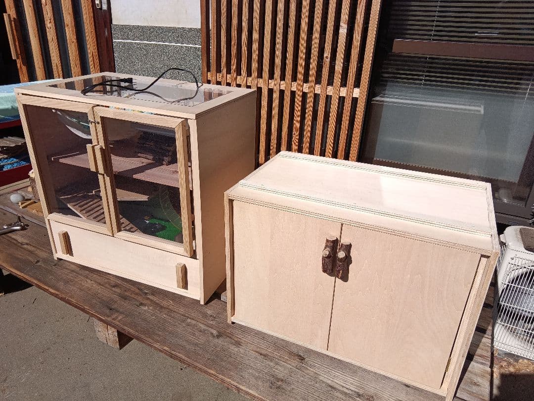 自作のケージ 小動物 ハリネズミ 特大サイズ フルセット 収納 木製無垢