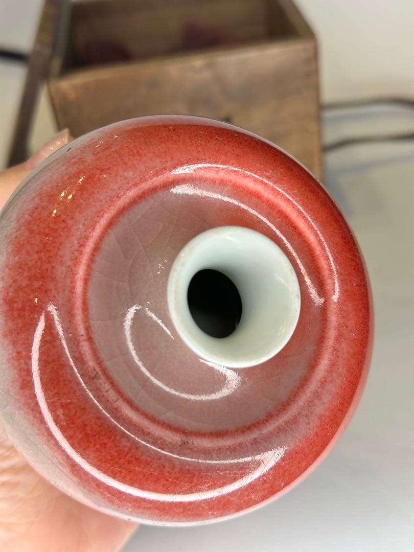 希少 清時代 大清康熙年製款 蘋果尊 朱釉 賞瓶 陶磁器 古美術 共箱