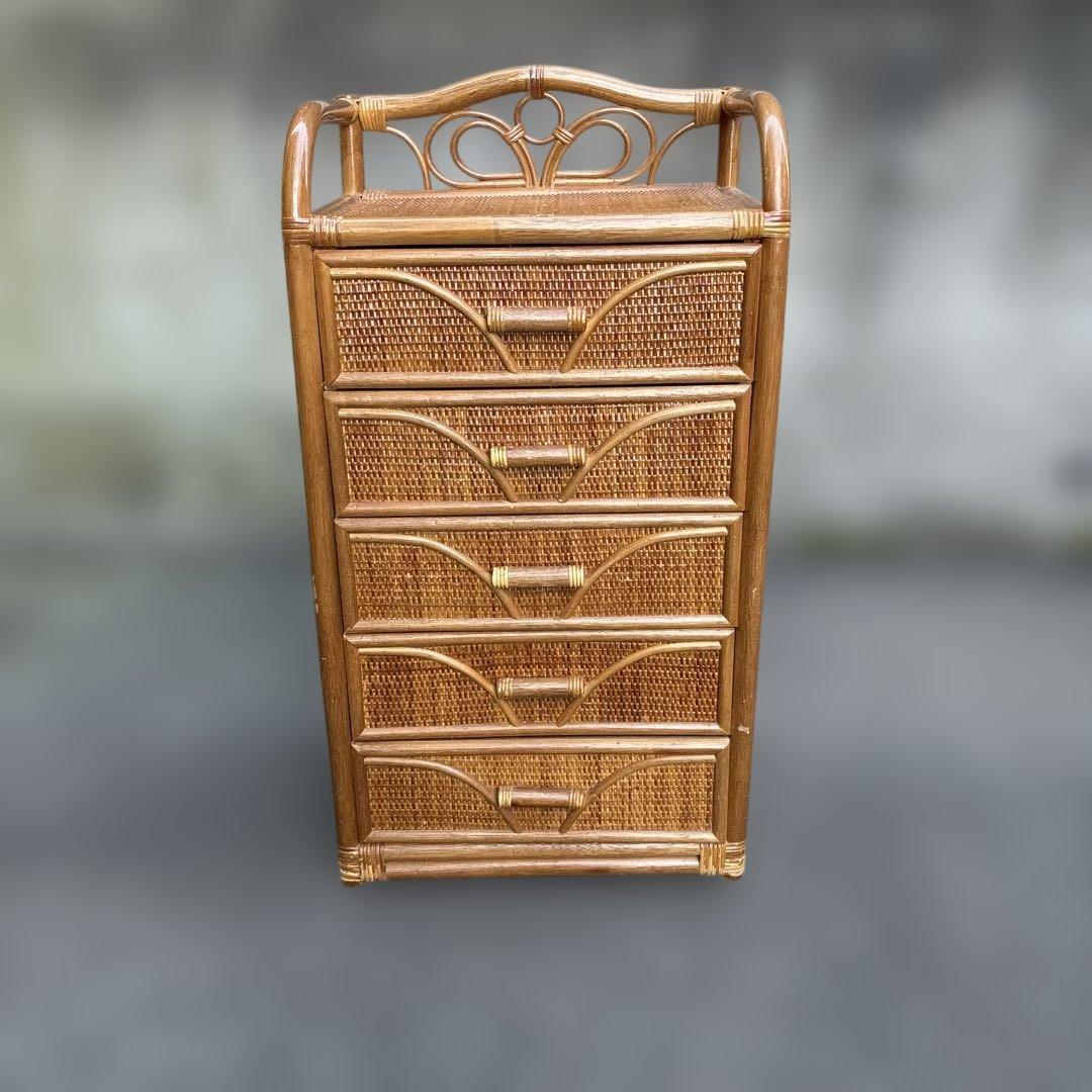 レトロ家具】ラタン 籐製 5段チェスト 収納棚 約H93.5 W49cm - メルカリ