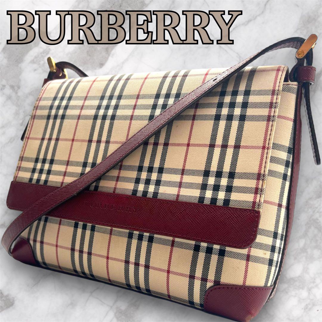 極美品】BURBERRY バーバリー ショルダーバッグ ノバチェック レッド