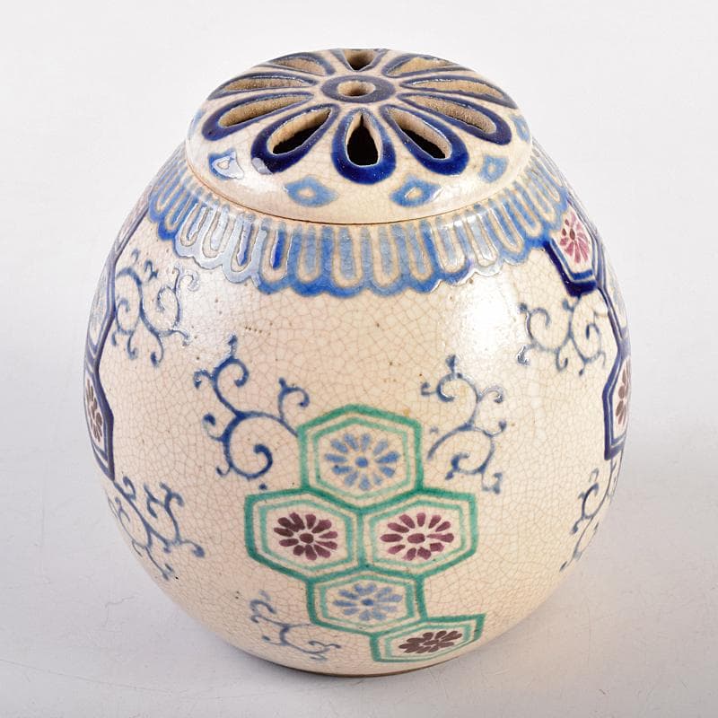 茶道具　京焼　京薩摩　色絵　香炉　時代箱付　M　R7714