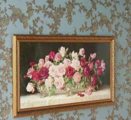 ローズ　油絵風絵画　大型フレーム