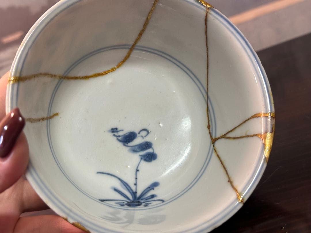 中国明時代茶碗 成化年製 魚藻紋 染付茶碗 中國古美術 高 6.5cm