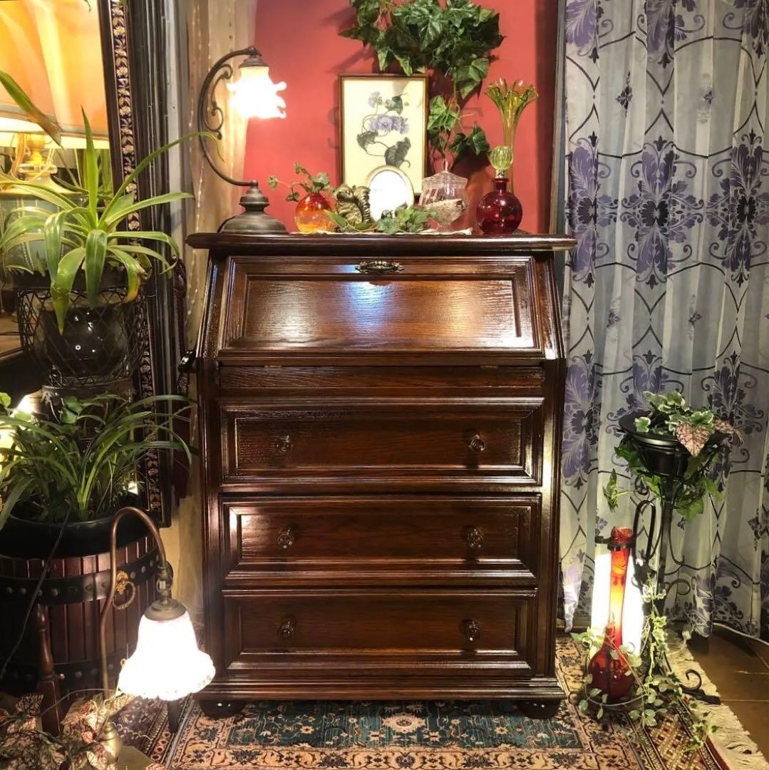 イタリアン　アンティーク　オーク　コンパクト　ライティングビューロー